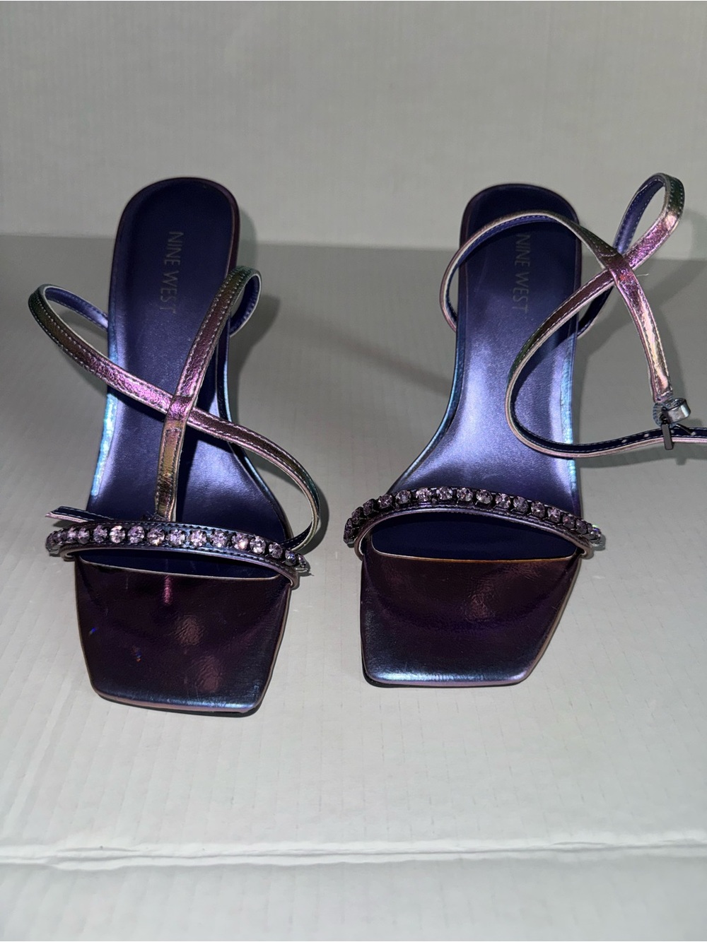 Nine West Iridescent Multi-Color Strappy Gem-Embellished Heels
